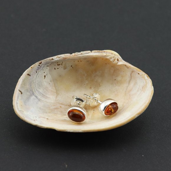 Sterling silver earrings with natural Baltic amber, amber stud earrings, studs - Picture 3 of 15